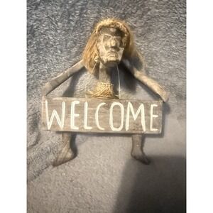 Polynesian Wood Carved Tribe Figure With Welcome Sign